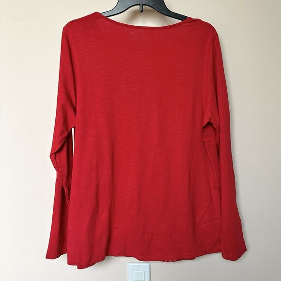 Coldwater Creek Top XL Red Cotton Snowflake Tee Long Sleeve Embroidered NWT - Picture 3 of 8